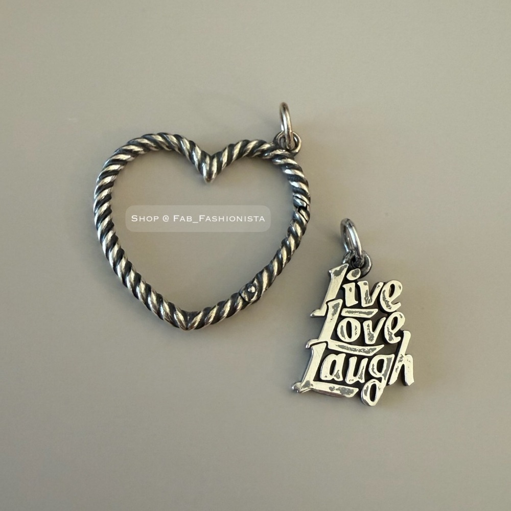 James Avery Sterling Silver Heart Charm Holder Live Love Laugh Charm Retired